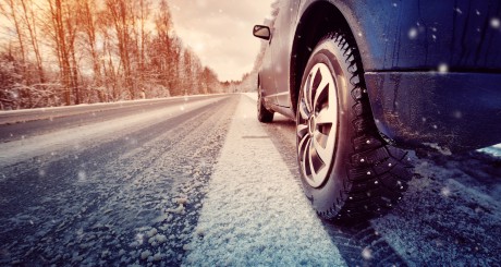 car on the road in the winter