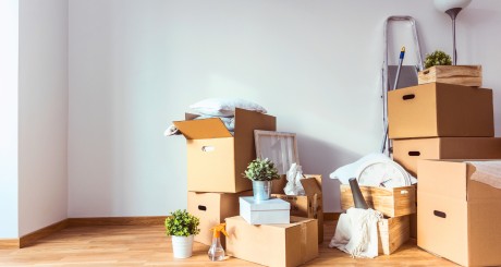 moving boxes in a new apartment