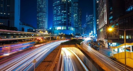 a time-lapse image of a city street