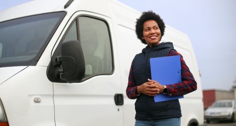 small business owner and her work van